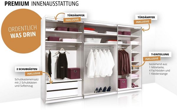 STAUD Schwebetürenschrank Sinfonie Plus, edles Design in hochwertiger Qualität, Made in Germany (in 4 verschiedenen Ausstattungen erhältlich) Mit kombinierter Glas-Spiegel-Front, viele Varianten