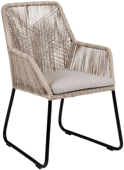 Gartenstuhl Midway aus Rattan, modern skandinavisch, beige, mit bequemer Polsterung und Aluminiumgestell