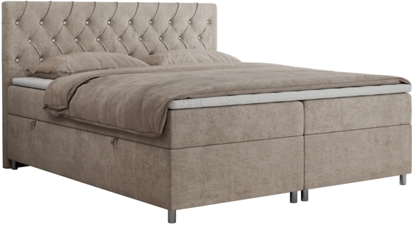 Boxspringbett Doppelbett Polsterbett Kunstlederbett mit Bettkasten - ROMA - 140x200cm - Beige Stoff - H3 Bild 3