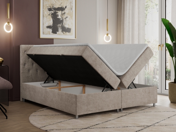 Boxspringbett Doppelbett Polsterbett Kunstlederbett mit Bettkasten - ROMA - 140x200cm - Beige Stoff - H3 Bild 2