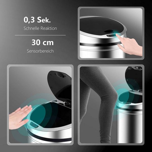 Ribelli Mülleimer Sensor Mülleimer 30L, Chrom, Mülleimer Abfalleimer Küche Mülltrennsystem