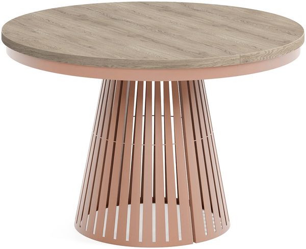 MEBLINI Esstisch Rund Ausziehbar aus Metall - 120-196x76 cm - CONEY - Cremona Terracotta Eiche/Kupferfarbe - Loft - Esszimmertisch Modern - Küchentisch - Ausziehtisch - Round Dining Table