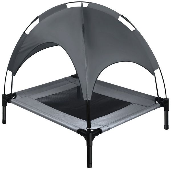 FIVMEN Hundebett Erhöhtes Haustierbett mit Dach für Außen und Innen, Grau, 3 Grössen: M/L/XL