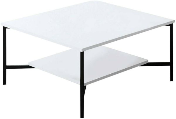 Dmora Wohnzimmertisch Mia, Niedriger Wohnzimmertisch, Kaffeeregal, Couchtisch für Sofa, 80x80h40 cm, Weiß und Schwarz