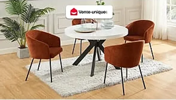 Vente-unique - Esstisch für 4 bis 8 Personen - ausziehbar - MDF & Stahl - Weiß lackiert & schwarz - KOMONI