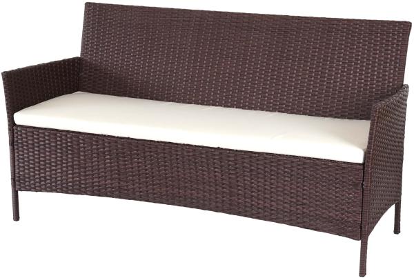 3-Sitzer Poly-Rattan Gartenbank Halden, Sitzbank ~ braun-meliert, Kissen creme