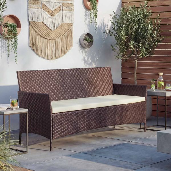Mendler 'HWC-F39' 3er Sitzbank mit Staufach, Poly-Rattan, Braun-Meliert/Creme