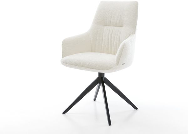 Drehstuhl Zelia-Flex mit Armlehnen Bouclé Soft Beige Kreuzgestell breit Schwarz 360° drehbar Wippfunktion Taschenfederkern