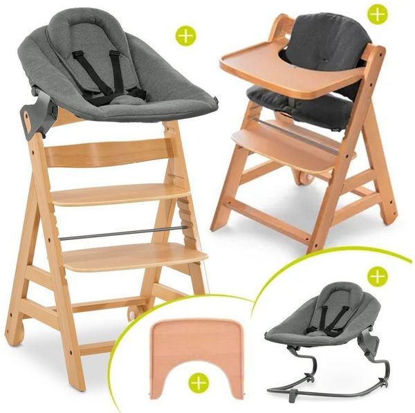 Hauck Hochstuhl Alpha Move Natur Newborn Set, Babystuhl ab Geburt inkl. Aufsatz für Neugeborene, Tisch, Sitzauflage