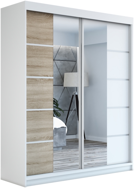 Schwebetürenschrank ERA 2-türig Schrank 180 cm (mit Spiegel) Farbe: Weiß , sonoma