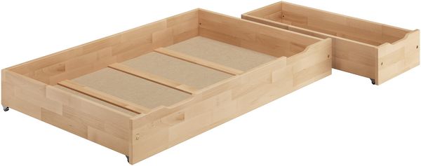 Erst-Holz Bettkasten zweiteilig aus Buche als Staukasten-Set, Buche farblos lackiert 90.10-BS2