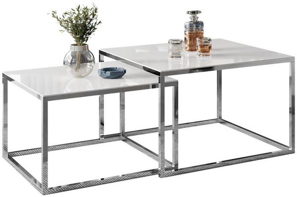 Lookway Couchtisch YOSHI GLASS 2in1 Chromgestell mit Glassplatte (2er-Set), Breite: 70 cm und 60 cm