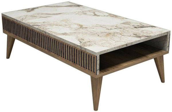 Dmora Wohnzimmertisch Atrani, Niedriger Wohnzimmertisch, Kaffeeregal, Couchtisch für Sofa, 105x60h35 cm, Walnuss und Weiß