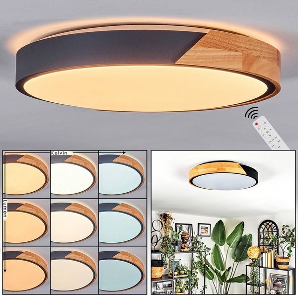 hofstein Deckenleuchte Deckenlampe aus Metall/Holz/Kunststoff in Natur/Schwarz/Weiß, ohne Leuchtmittel, Leuchte im moderne Design (39 cm), CCT einstellbar, Fernbedienung