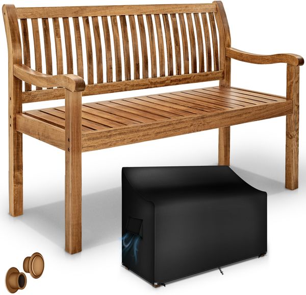tillvex® Gartenbank Holz Dunkelbraun 125 cm / 2 - 3 Personen Parkbank Massiv Sitzbank Garten Gartenmöbel