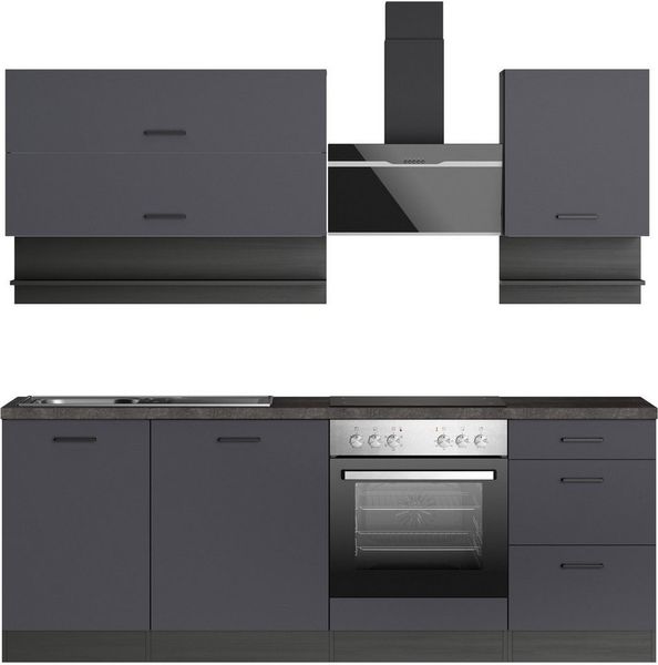 KOCHSTATION Küchenzeile KS-Frieda Breite 220 cm, wahlweise mit E-Geräten, mit 38mm starker Arbeitsplatte