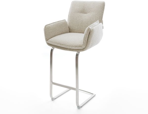 Barstuhl Nela-Flex Webstoff Soft Beige Freischwinger Flach Edelstahl Silberfarben
