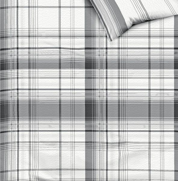 JACK Wendebettwäsche 135x200cm / 155x220cm Facile Grau Streifen Kariert Kaeppel, Seersucker, 2 teilig, modernes Design in Weiß mit grauen Linien, Offwhite