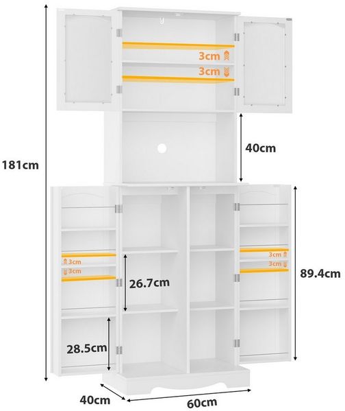 HOMECHO Hochschrank Küchenschrank mit Mikrowellenregal und Türablagen