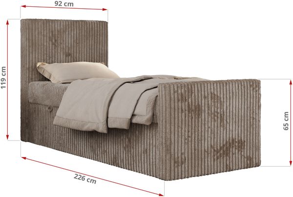 Boxspringbett 90x200 TILIO DUO inkl. Bettkasten & 7-Zonen Multipocket-Matratze, Modernes Jugendbett, Einzelbett - Hellbraun Cord - H3 - Rechts Bild 5