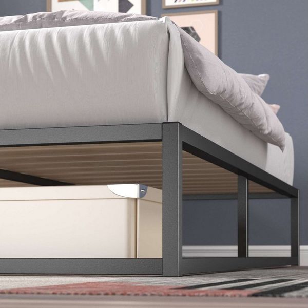 ZINUS Joseph 25 cm Metallrahmenbett | Lattenrost | Holzlattenunterstützung | Stauraum unter dem Bett | 140x200 cm | Schwarz