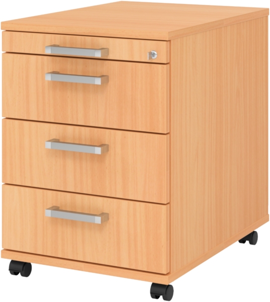 bümö Rollcontainer mit Schubladen, Container abschließbar aus Holz in Buche - Rollwagen für's Büro als Schreibtisch Unterschrank, Bürocontainer od. Schreibtischcontainer mit Chromgriffe, AC30-6-6-CE