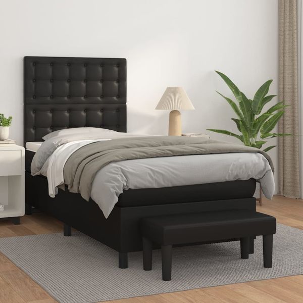 vidaXL Boxspringbett mit Matratze Schwarz 90x200 cm Kunstleder 3137641