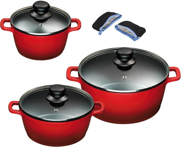 KING Topf-Set, Aluminiumguss (Set, 6-tlg, je 1x Kochtopf mit Deckel Ø 16/20/24 cm), Induktion