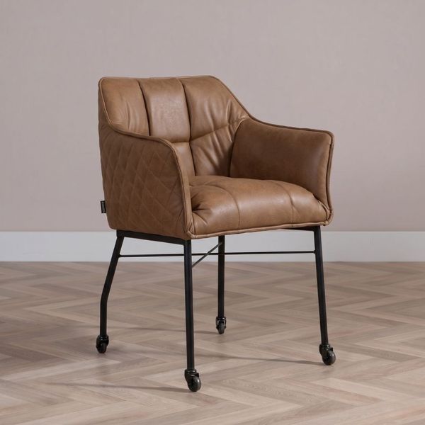 Bronx71 Esszimmerstuhl Leder Royce mit Rollen cognac