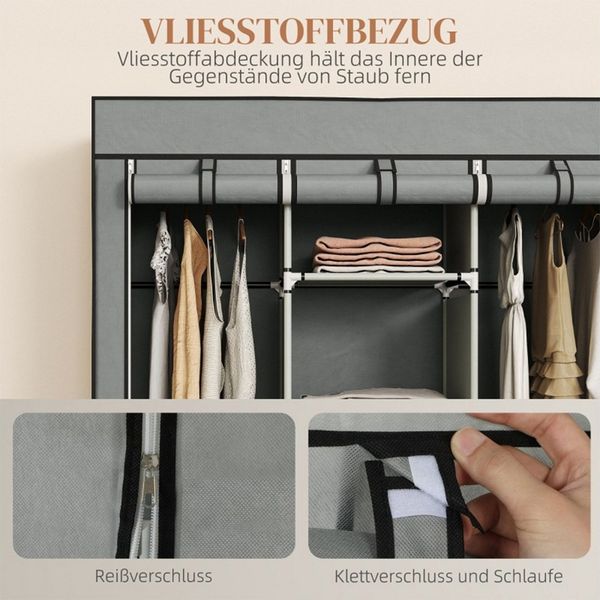 XDeer Kleiderschrank Portable Kleiderschrank mit Kleiderstange mit und Schubladen Stoffschrank Faltschrank für Schlafzimmer 125x43x162,5cm