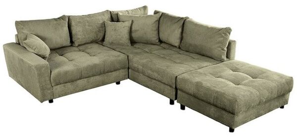 riess-ambiente Ecksofa KENT 220cm grün- Cord, L-Form, Federkern, m. Kissen, FSC-zertifiziert, Einzelartikel 1 Teile, Moderne Wohnlandschaft inkl. Hocker - ideal für Wohnzimmer u. Familien Bild 4