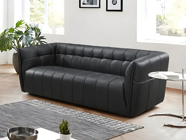 Vente-unique - DUGORI Sofa Leder Schwarz - B 92,5 cm x H 74 cm x L 222 cm