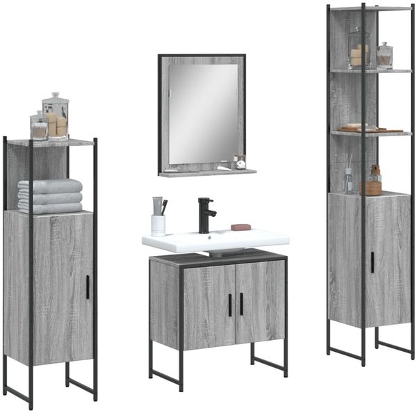 vidaXL 4-tlg. Badmöbel-Set Grau Sonoma Holzwerkstoff 3214357