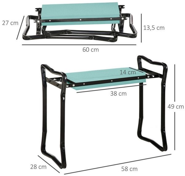 MC Star Gartenbank Kniebank für Gartenarbeit klappbar Gartenhocker Werkzeugtaschen (Polsterung Kniehilfe belastbar bis 150 kg Arbeitshocker Gartenbank zum Knien & Sitzen 58 x 28 x 49cm Dunkelgrün)
