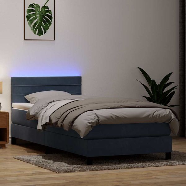 vidaXL Boxspringbett mit Matratze & LED Dunkelgrau 80x210 cm Samt 3316954