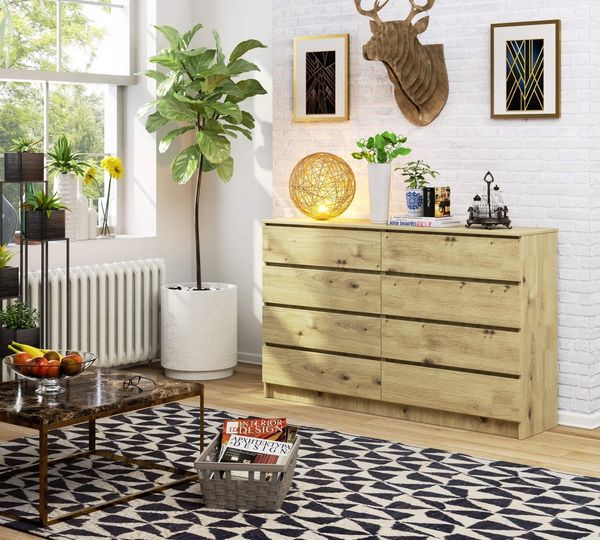 Raumhirsch Furniture Kommode mit 8 Schubladen 160 cm breit Holz Schrank, (viele Farbvarianten - Maße: 160 x 90 x 40cm) - Hochwertig & stabil