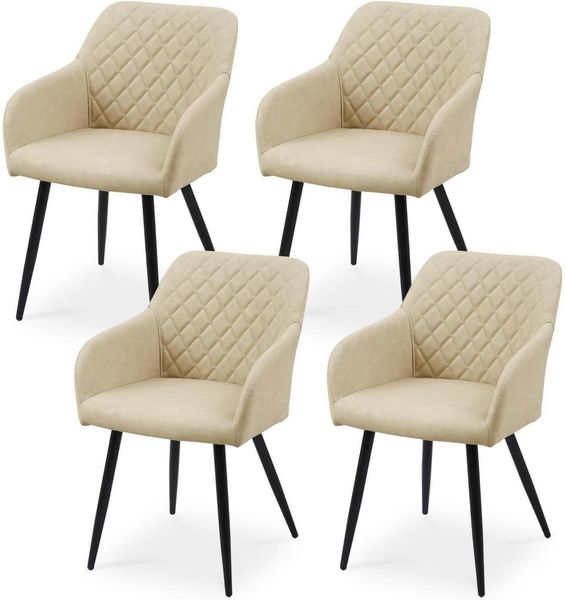 CLIPOP Esszimmerstühle 4er Set Kunstleder Armlehne Metallbeine Elfenbeinbeige