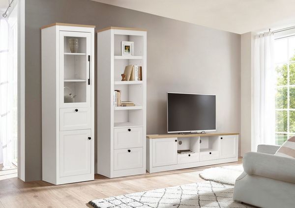 OTTO home Vitrine Rigny aus MDF, mit Holz-Zierleiste, schwarzem Metallgriff