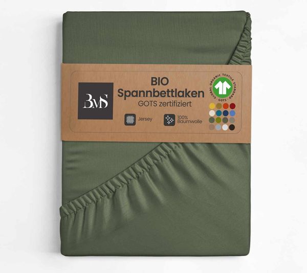 GOTS Bio Jersey Spannbettlaken khaki 90x190 - 100x200 cm Höhe bis 23cm