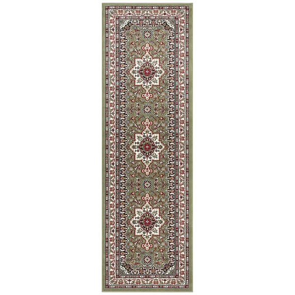Orientalischer Kurzflor Teppich Parun Täbriz Grün - 80x250x0,9cm