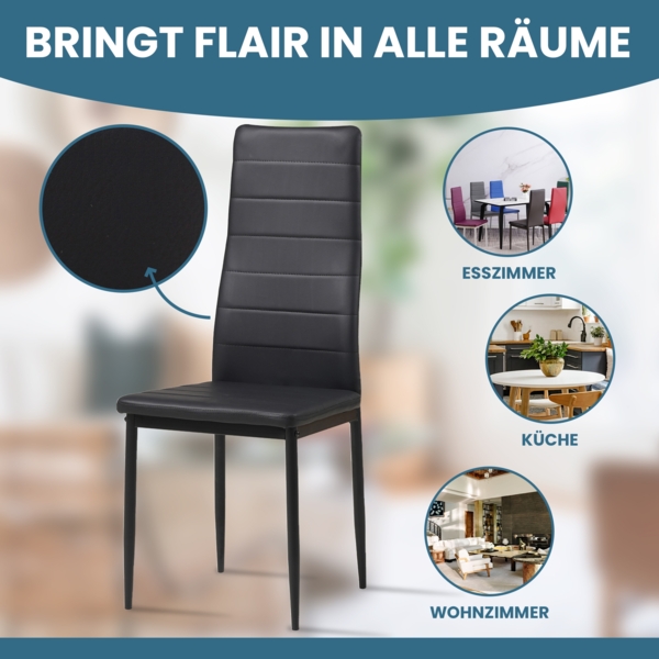 Albatros Esszimmerstühle MILANO 4er Set, Schwarz - Polsterstuhl mit Kunstleder-Bezug, Modernes Stilvolles Design am Esstisch - Küchenstuhl oder Stuhl Esszimmer mit hoher Belastbarkeit: 110kg Bild 4