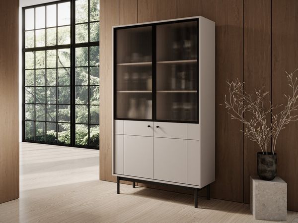 MOEBLO Vitrine Ismene - WT104 (Schrank Glasvitrine Einlegeböden Dekoration) (BxHxT):104x185x39 cm