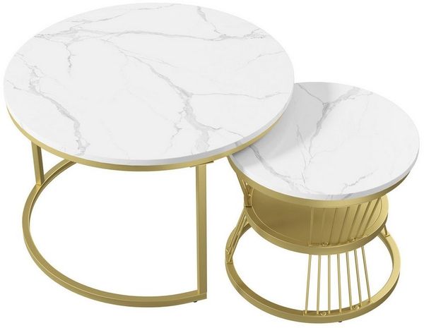 Furnishings Home Couchtisch Rund Kaffeetisch Beistelltisch Satztische 2er Set, Große Werbung (2-St, 2-St, Zweiteiliges Set), 2tlg. mit Marmormuster 80x45cm+60x33cm