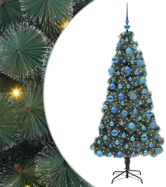 vidaXL Künstlicher vorbeleuchteter Weihnachtsbaum mit Kugelset 180 cm 3396173