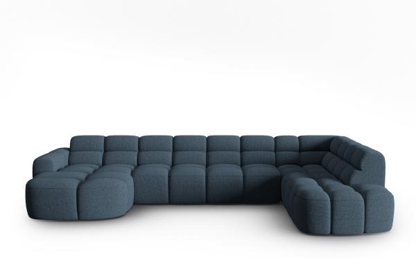 Micadoni Panorama Ecksofa Lisa 7-Sitzer Rechts Strukturierter Stoff Sorella Dunkelblau