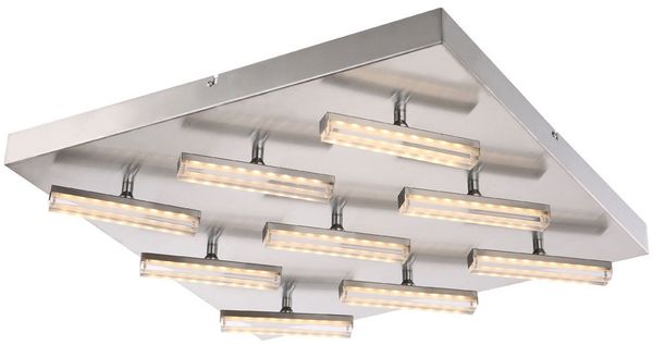 LED Deckenleuchte, 9 Flammig, Nickel matt, satiniert, L 55cm