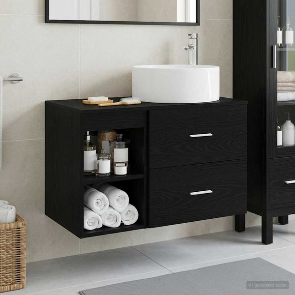 vidaXL Badezimmermöbel-Set 2 pcs Schwarze Eiche Holzwerkstoff 3403929