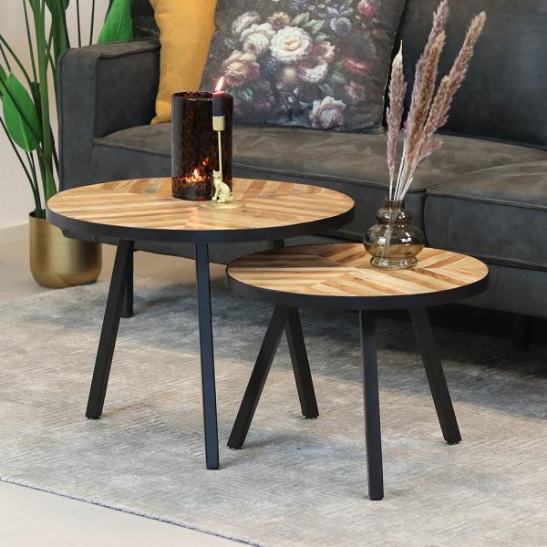 Bronx71 'Bronco' Couchtisch 2er-Set, Mango/Akazie, Ø60 und Ø 50 cm