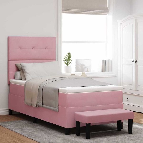 vidaXL Boxspringbett mit Kissen mit Kopfteil Rosa 190 x 90 cm Samt 3344485
