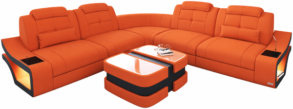 Couch Elena Lang L Form in Stoff - Mikrofaserstoff - orange-schwarz